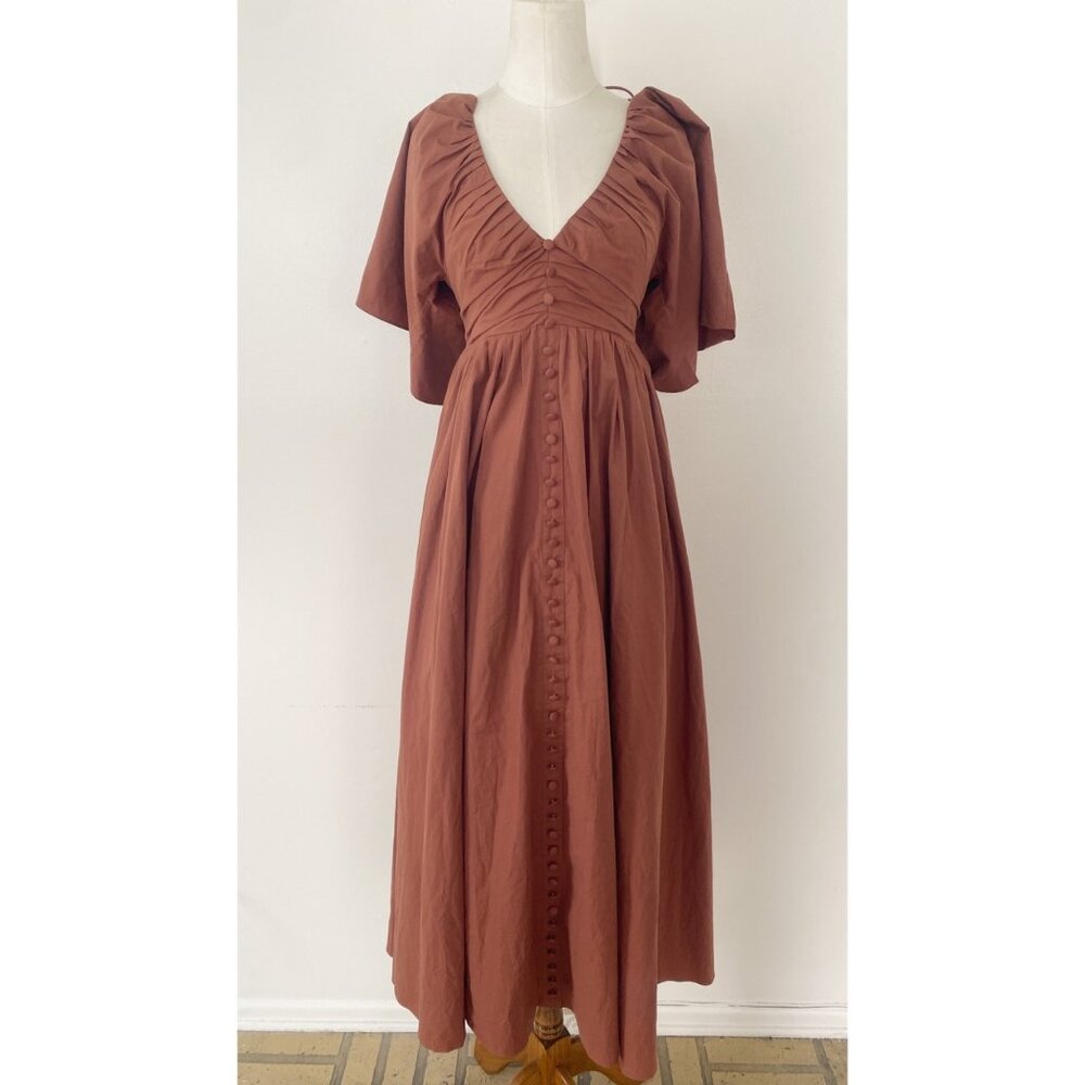 NWT Joslin {size XXS} Sakura Cotton Button Midi Dress Earth